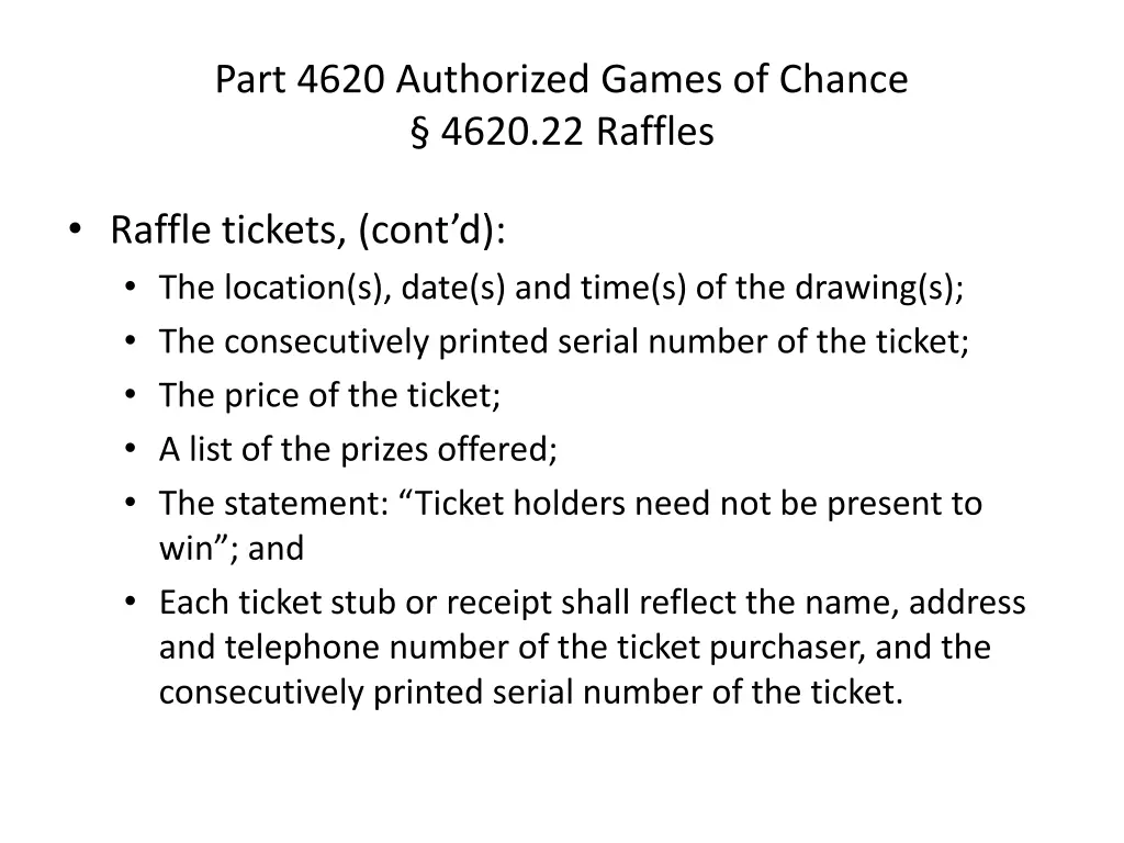 part 4620 authorized games of chance 4620 1