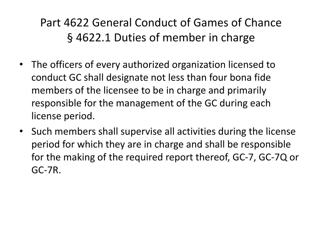 part 4622 general conduct of games of chance 4622