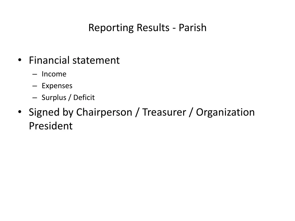 reporting results parish