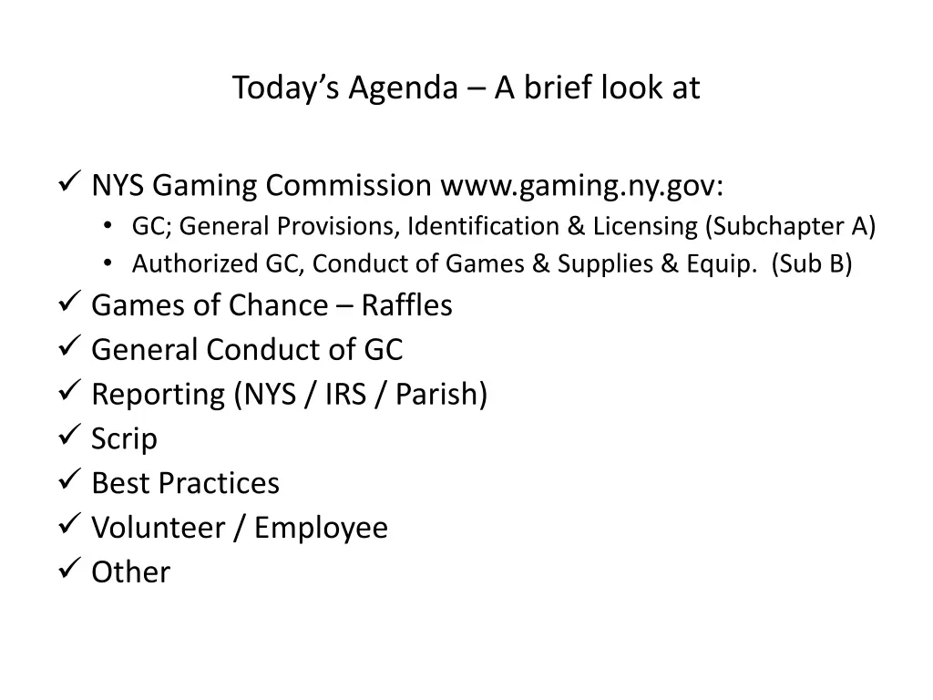 today s agenda a brief look at