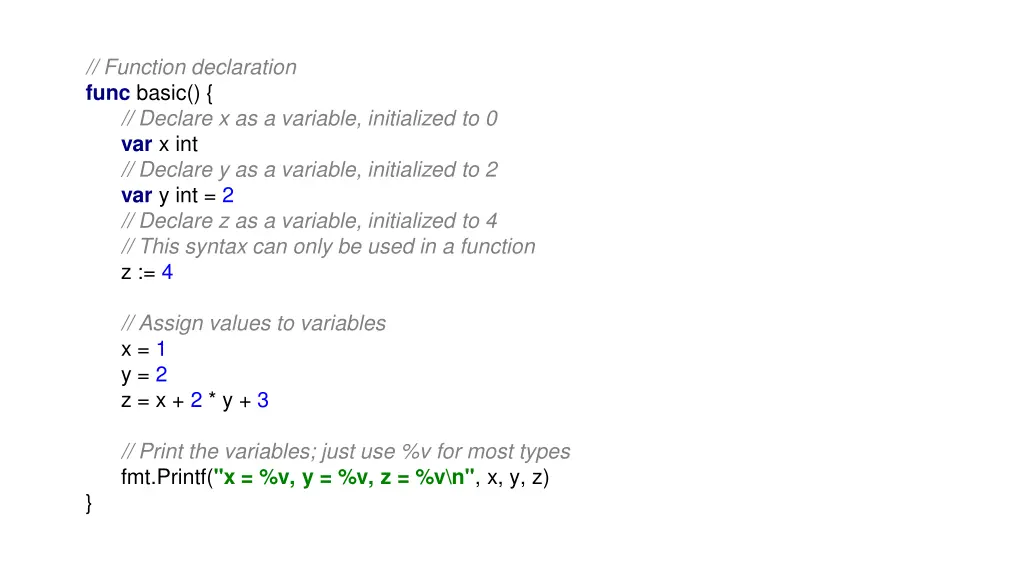 function declaration func basic declare