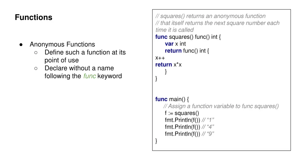 squares returns an anonymous function that itself