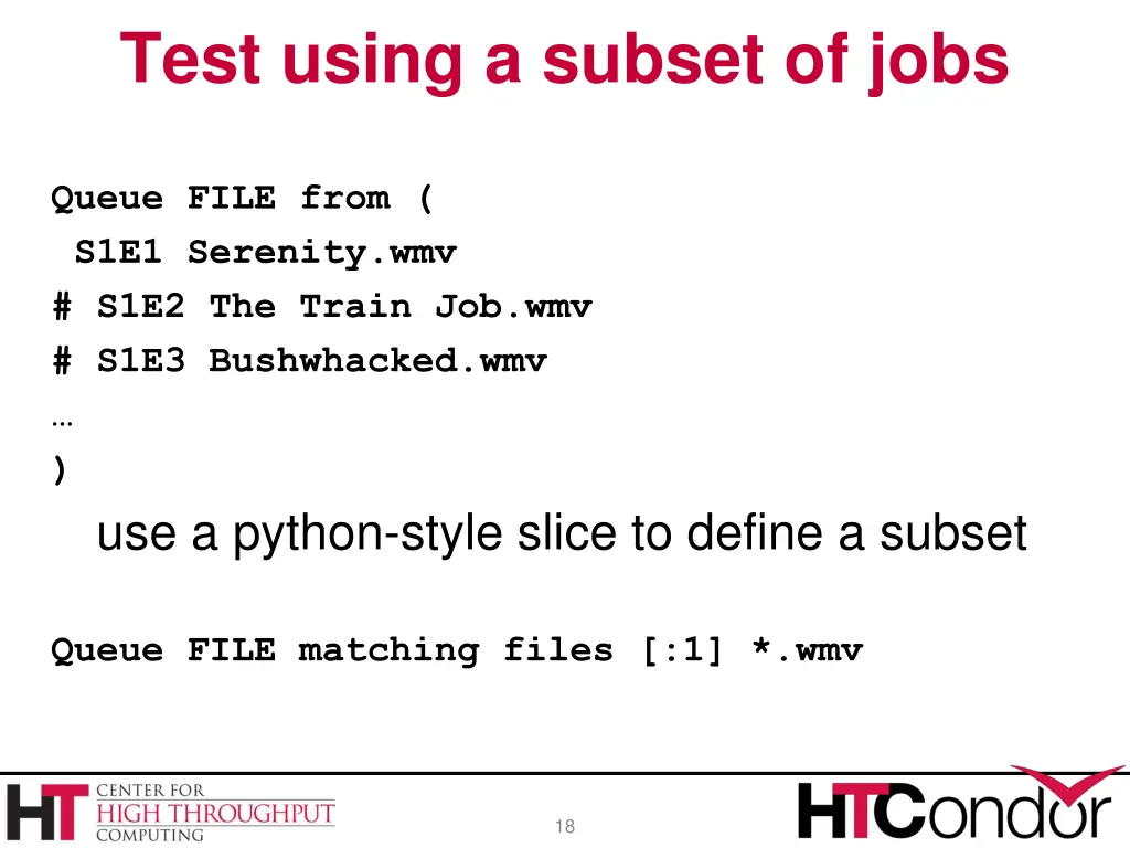 test using a subset of jobs