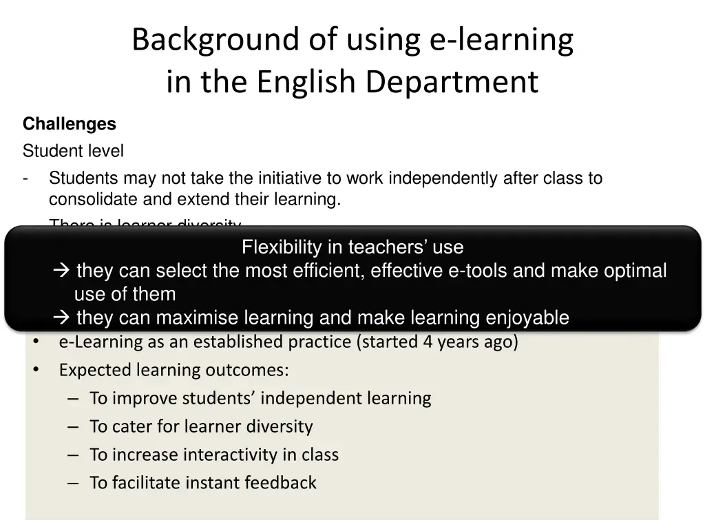 background of using e learning in the english