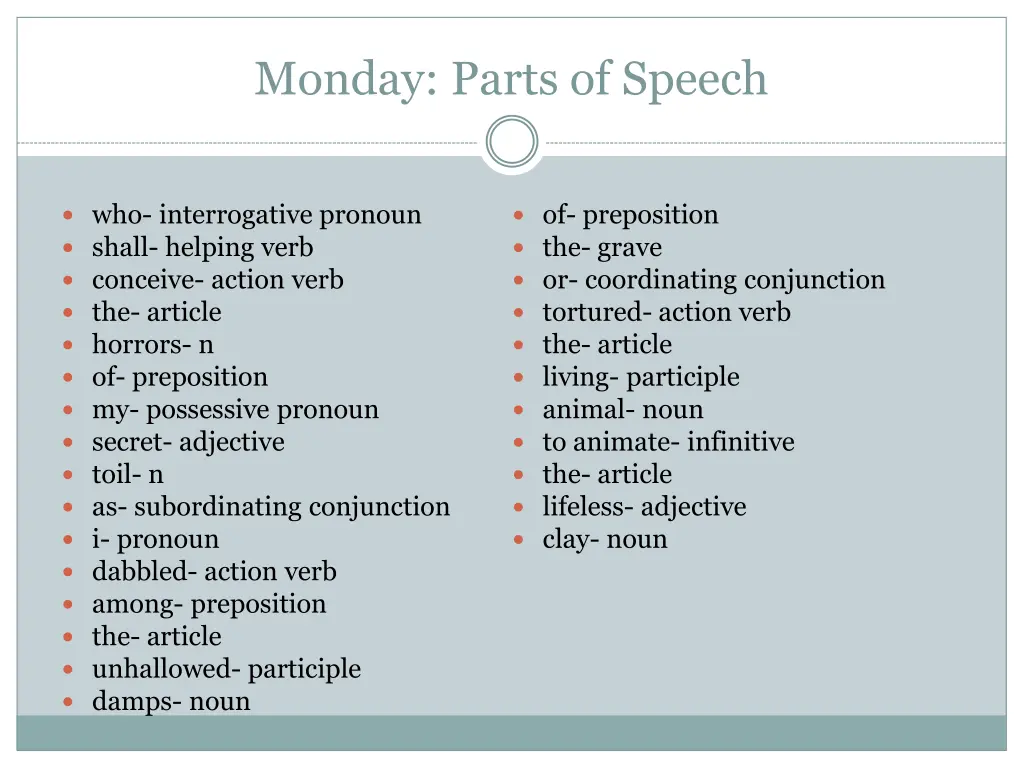 monday parts of speech 1