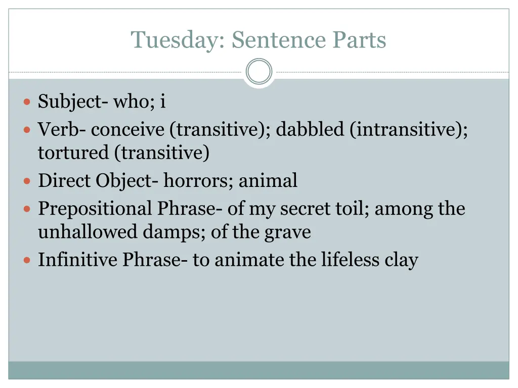 tuesday sentence parts