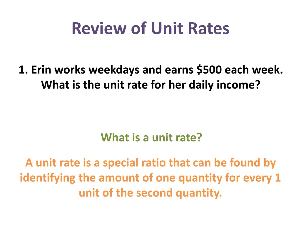 review of unit rates 2