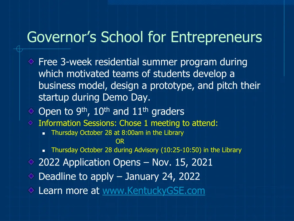 governor s school for entrepreneurs