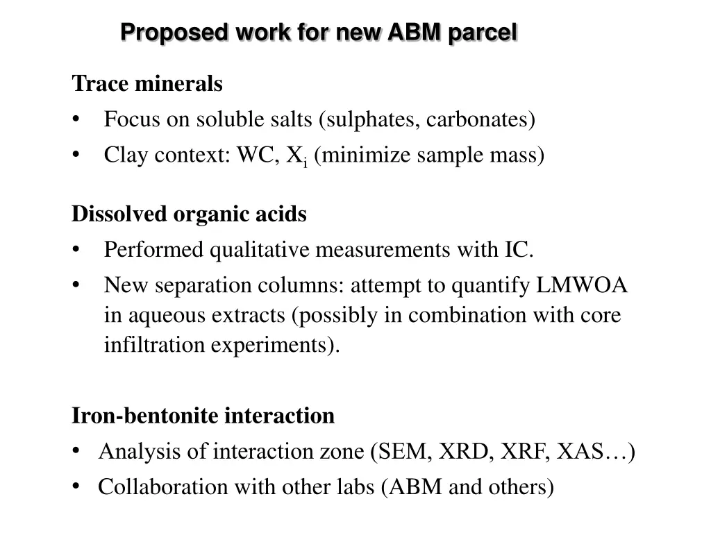 proposed work for new abm parcel