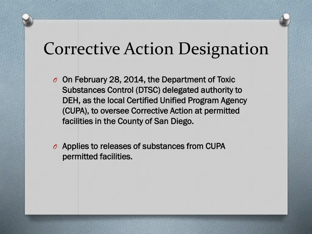 corrective action designation