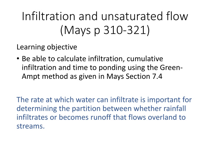 infiltration and unsaturated flow mays p 310 321