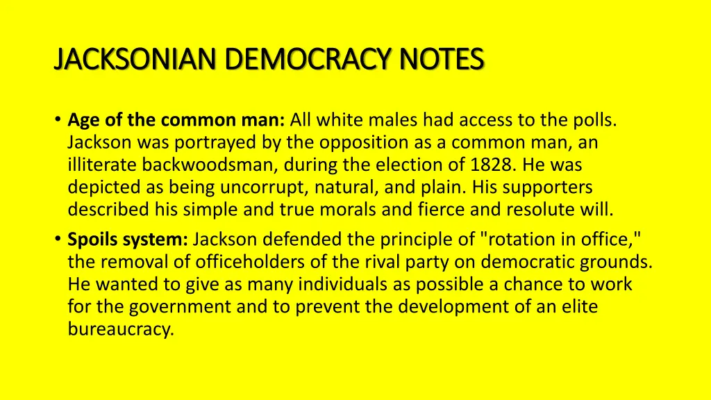 jacksonian democracy notes jacksonian democracy 1