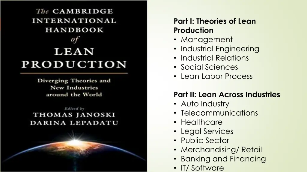 part i theories of lean production management