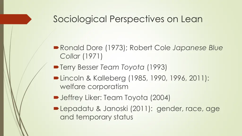 sociological perspectives on lean