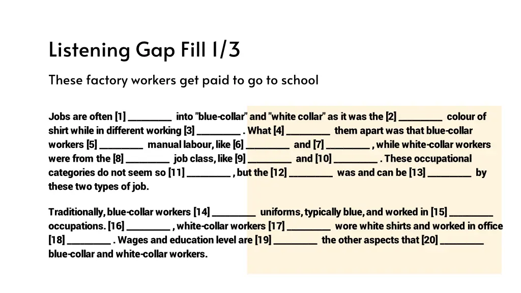 listening gap fill 1 3