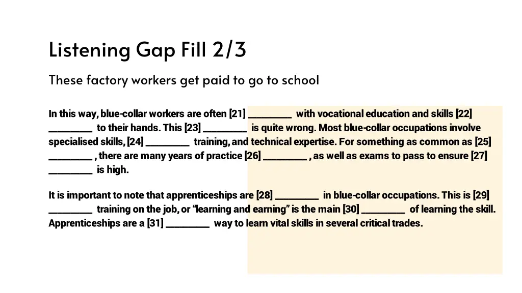 listening gap fill 2 3