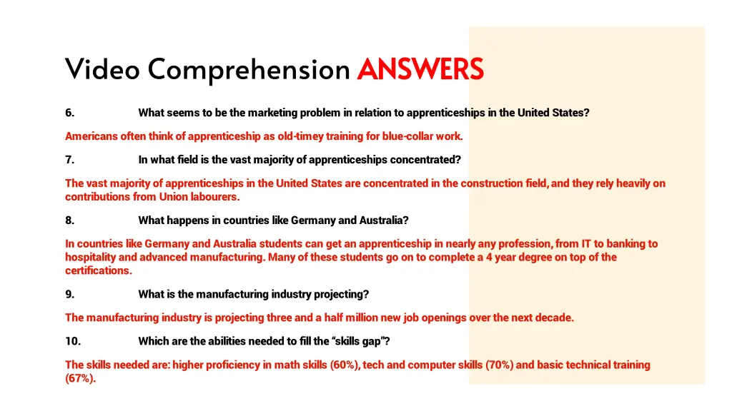 video comprehension answers 1