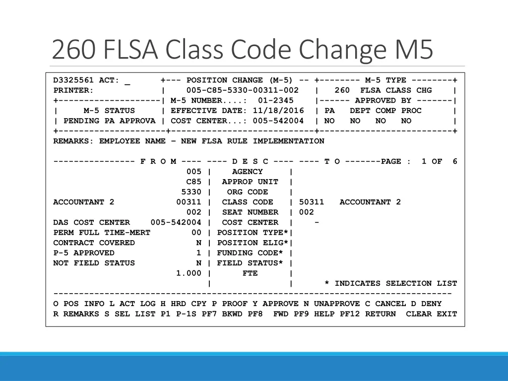 260 flsa class code change m5