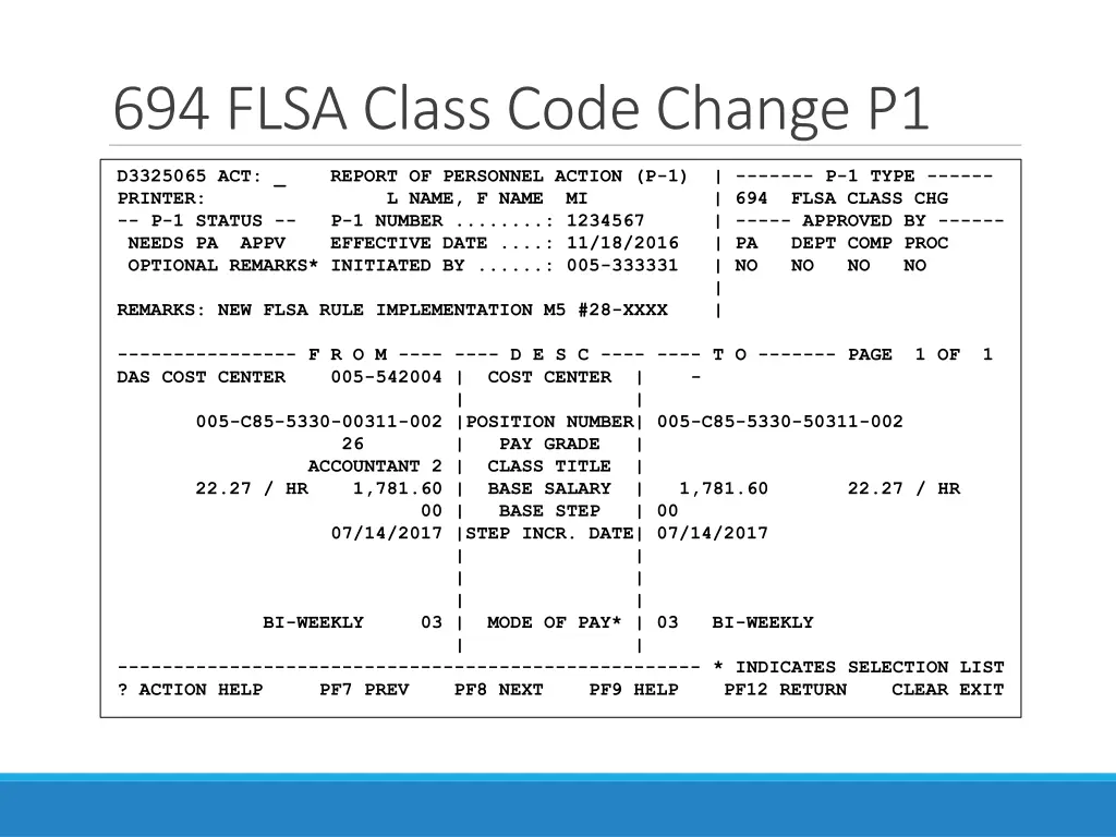 694 flsa class code change p1