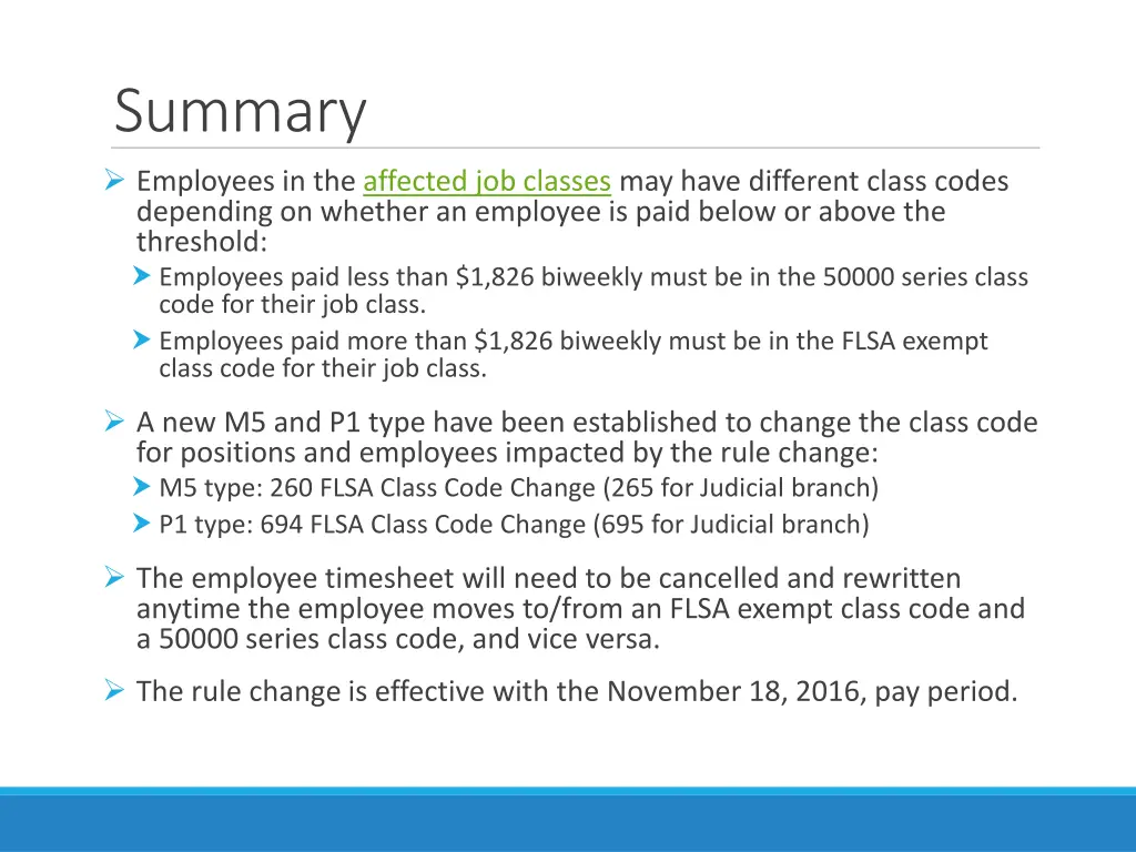 summary employees in the affected job classes