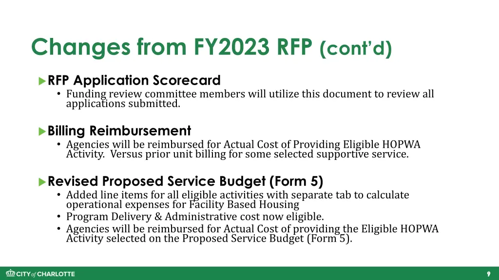 changes from fy2023 rfp cont d