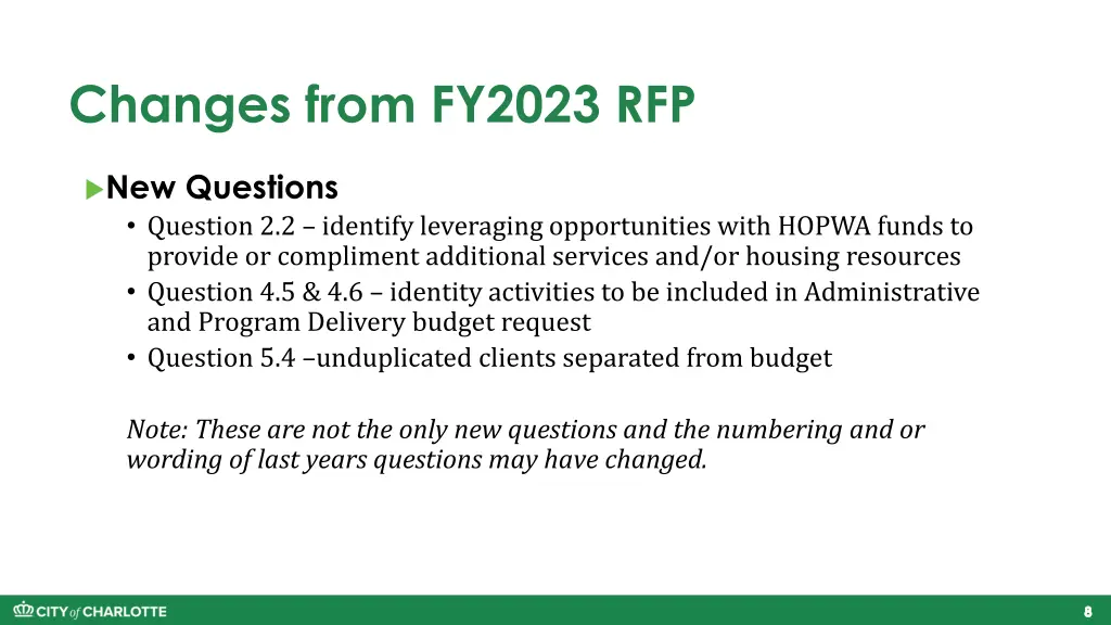 changes from fy2023 rfp