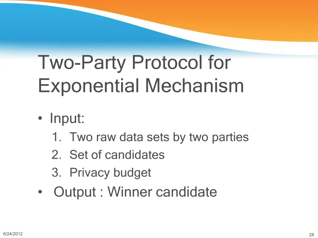 two party protocol for exponential mechanism