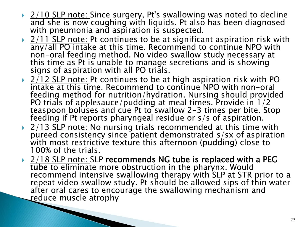 2 10 slp note since surgery pt s swallowing