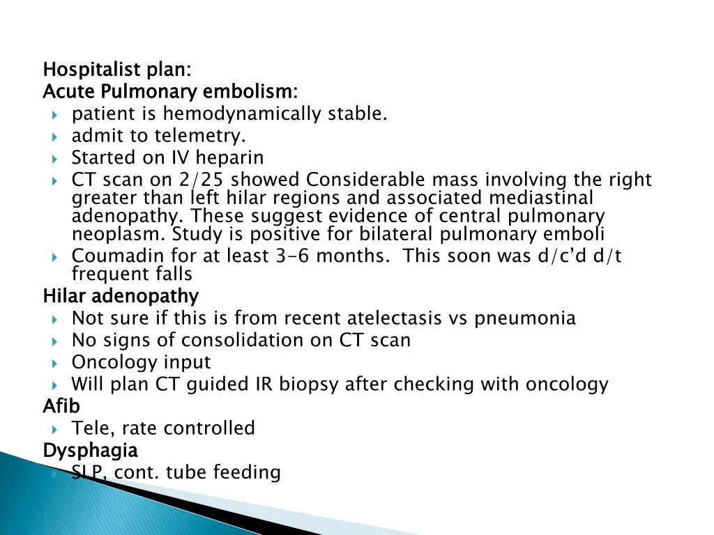 hospitalist plan acute pulmonary embolism patient