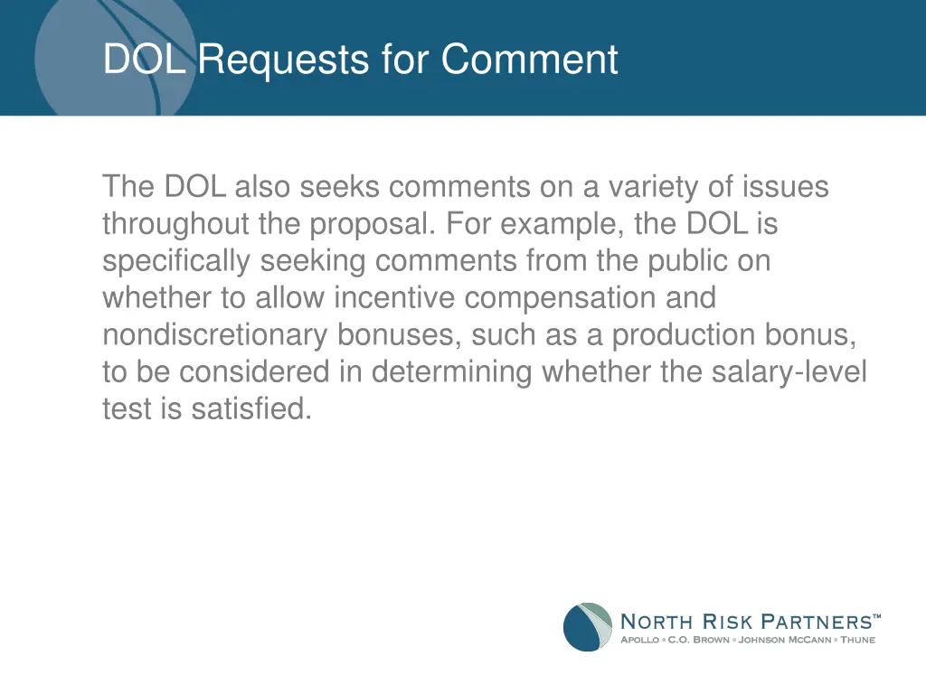 dol requests for comment 1