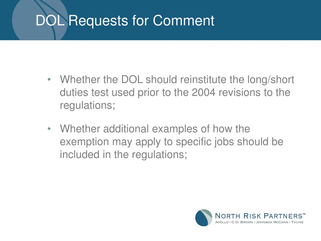 dol requests for comment 5