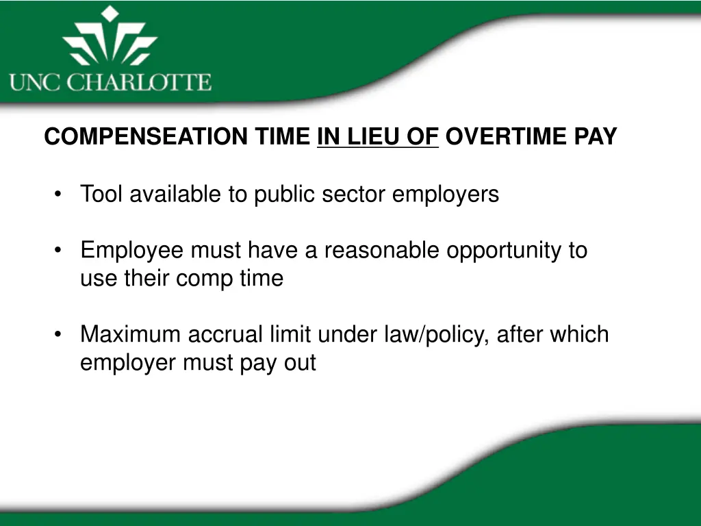 compenseation time in lieu of overtime pay