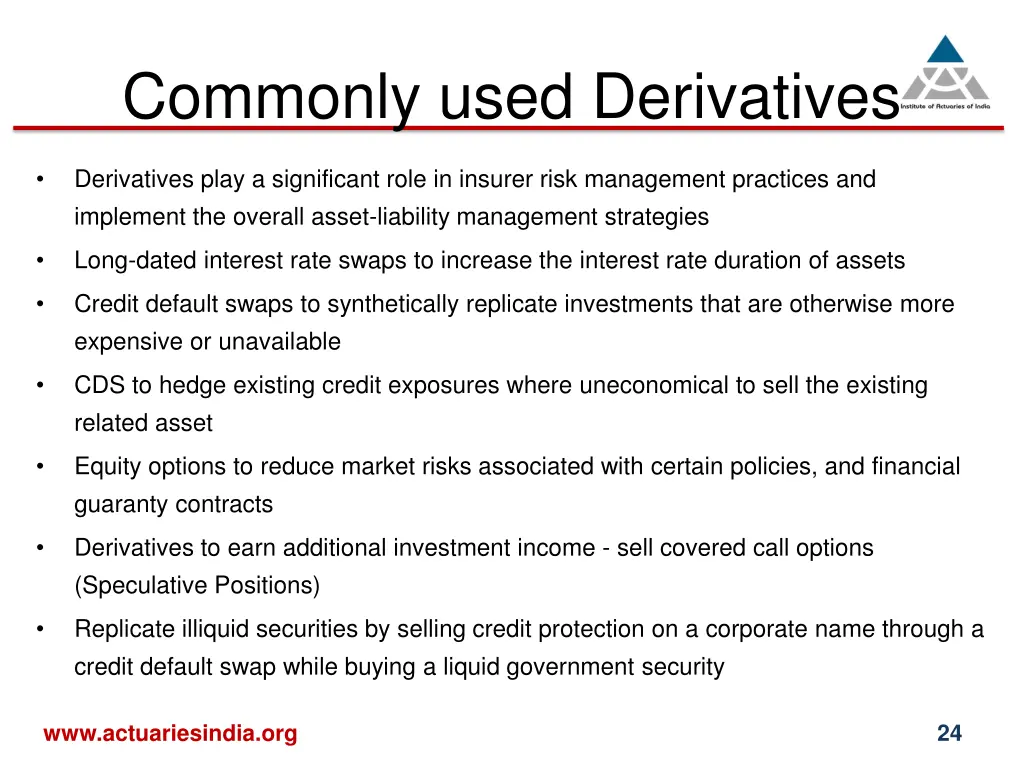 commonly used derivatives