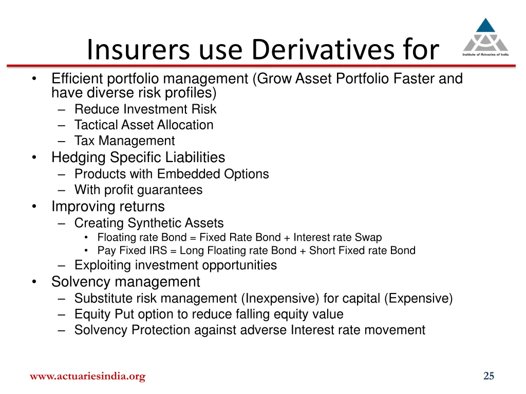 insurers use derivatives for efficient portfolio