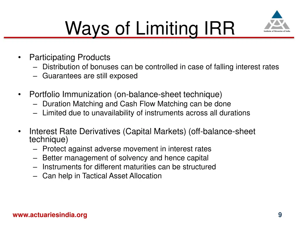 ways of limiting irr