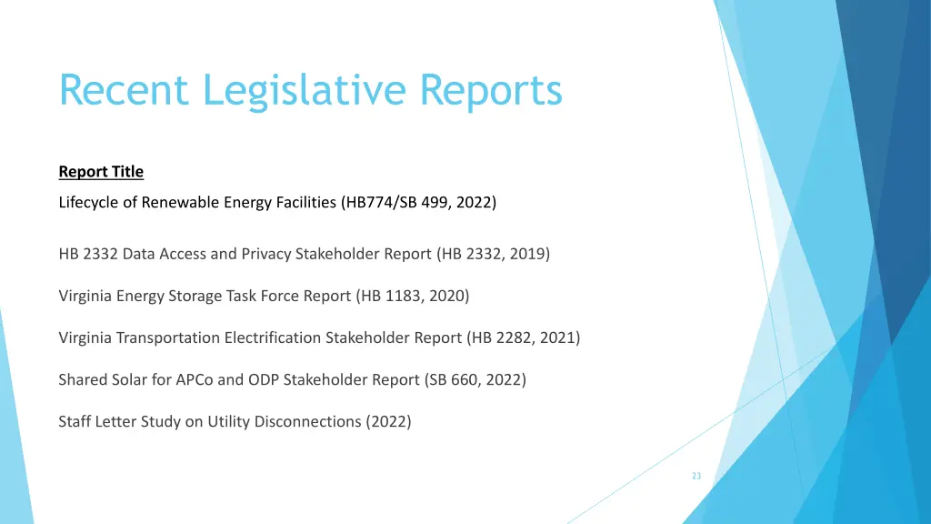 recent legislative reports