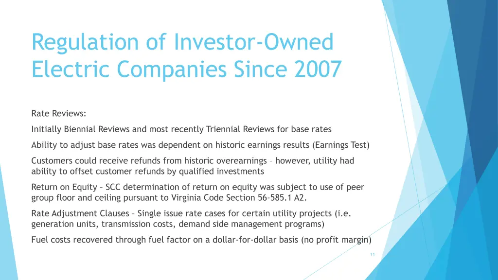 regulation of investor owned electric companies