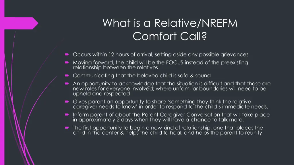 what is a relative nrefm comfort call