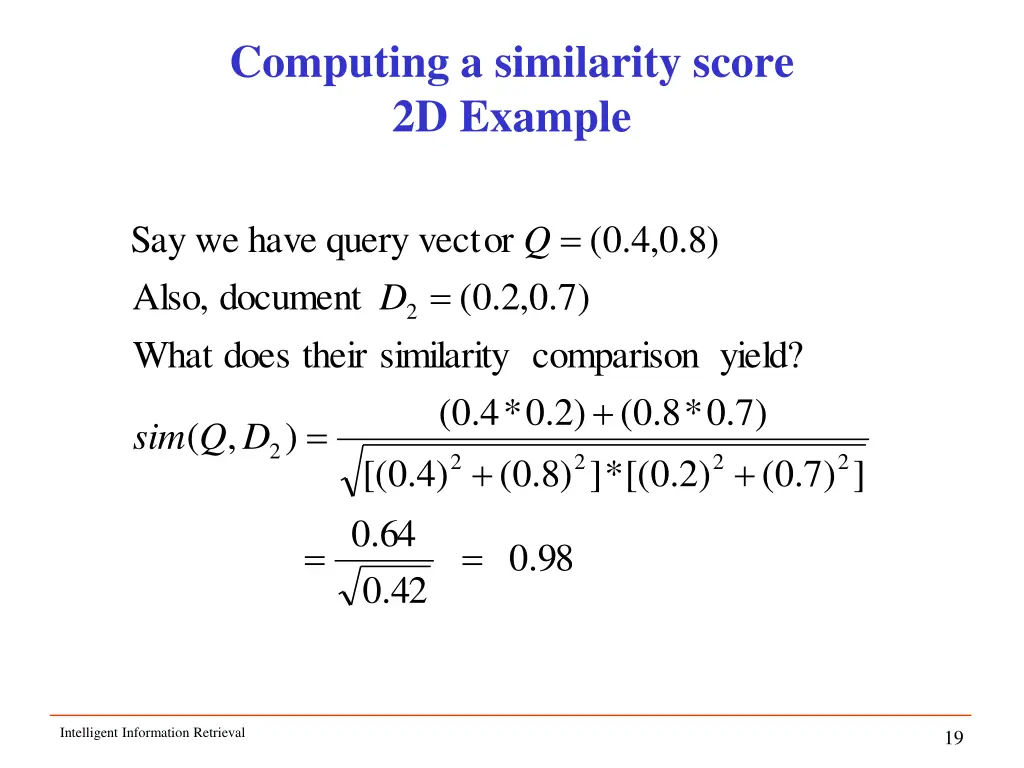 computing a similarity score 2d example