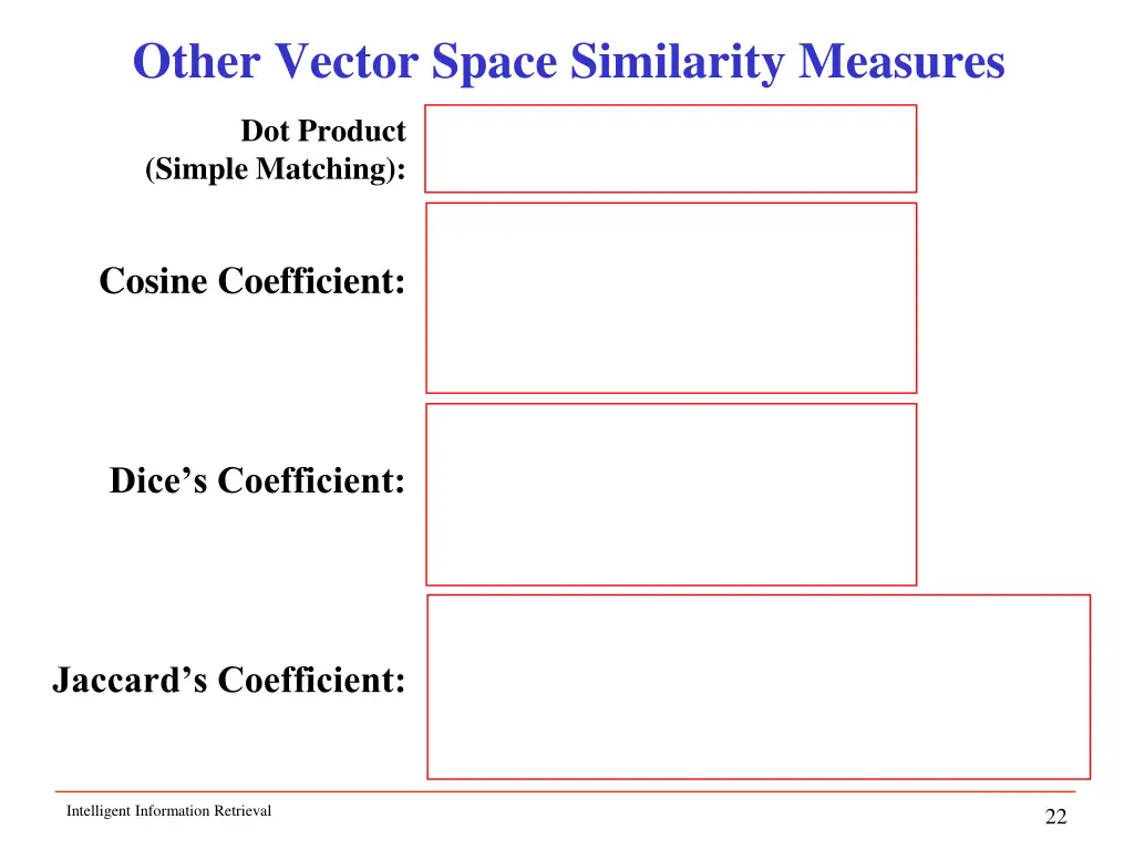 other vector space similarity measures