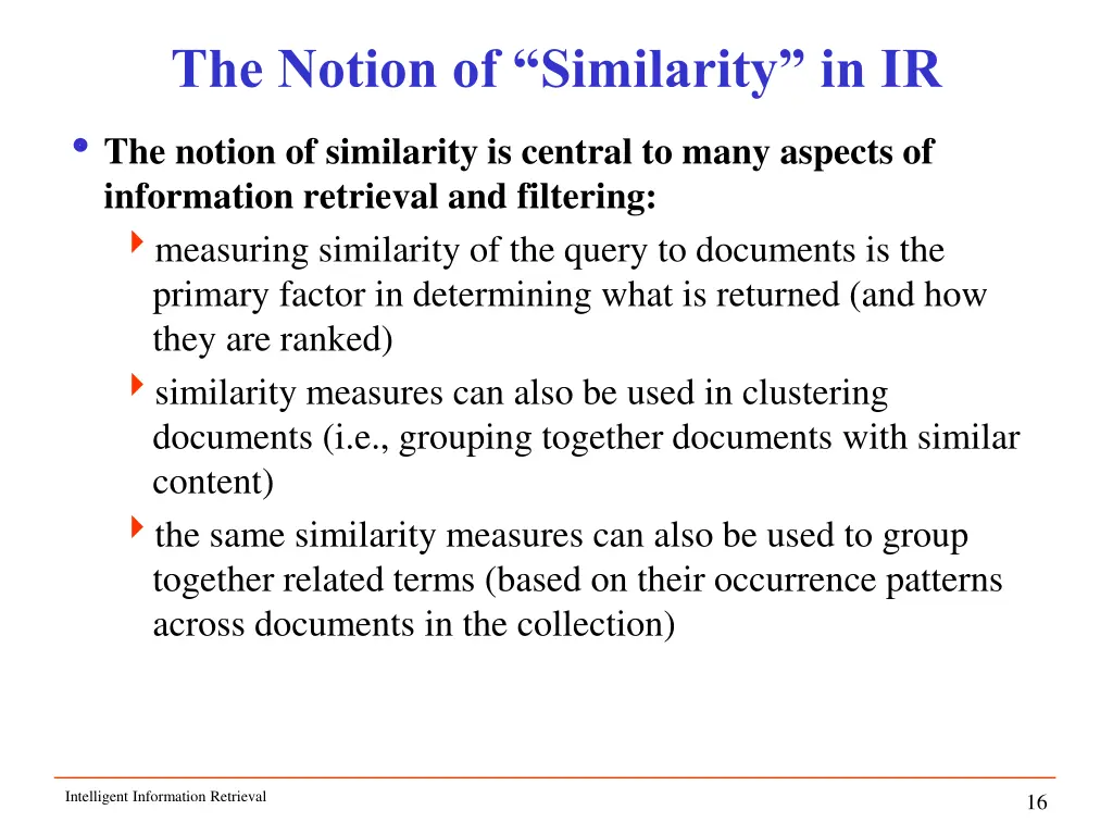 the notion of similarity in ir