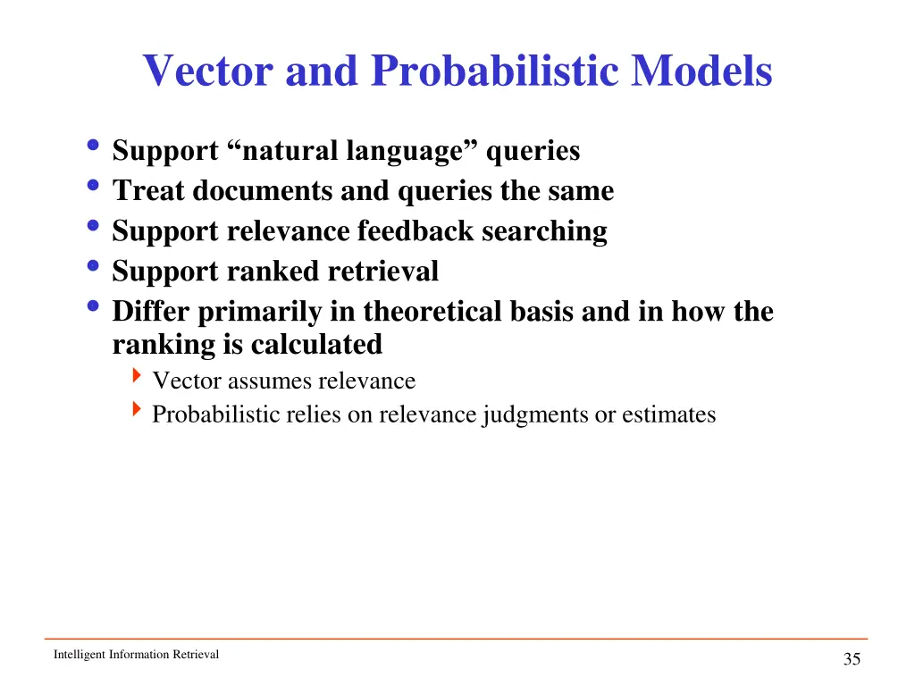 vector and probabilistic models