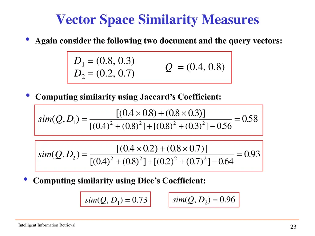 vector space similarity measures