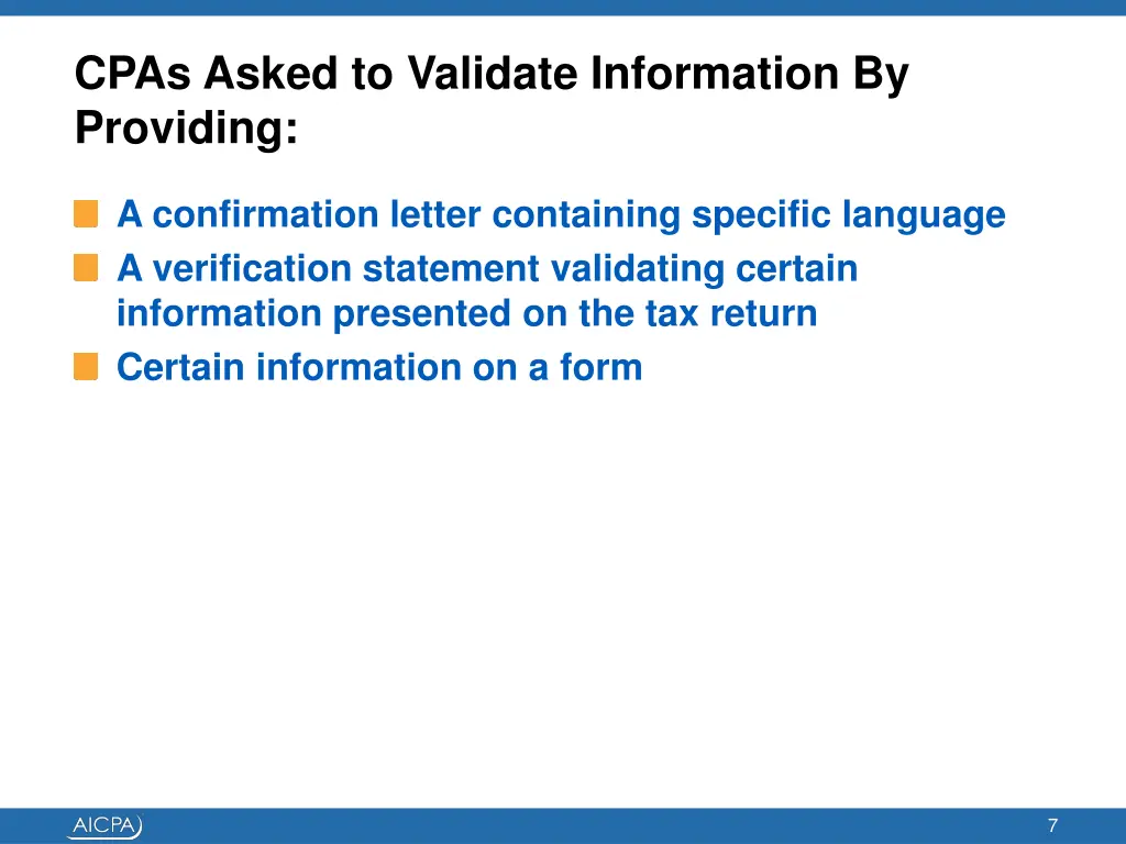 cpas asked to validate information by providing