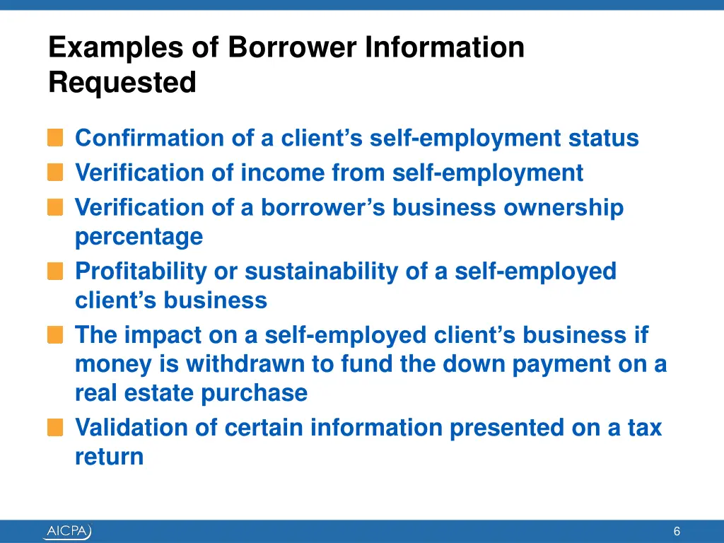 examples of borrower information requested