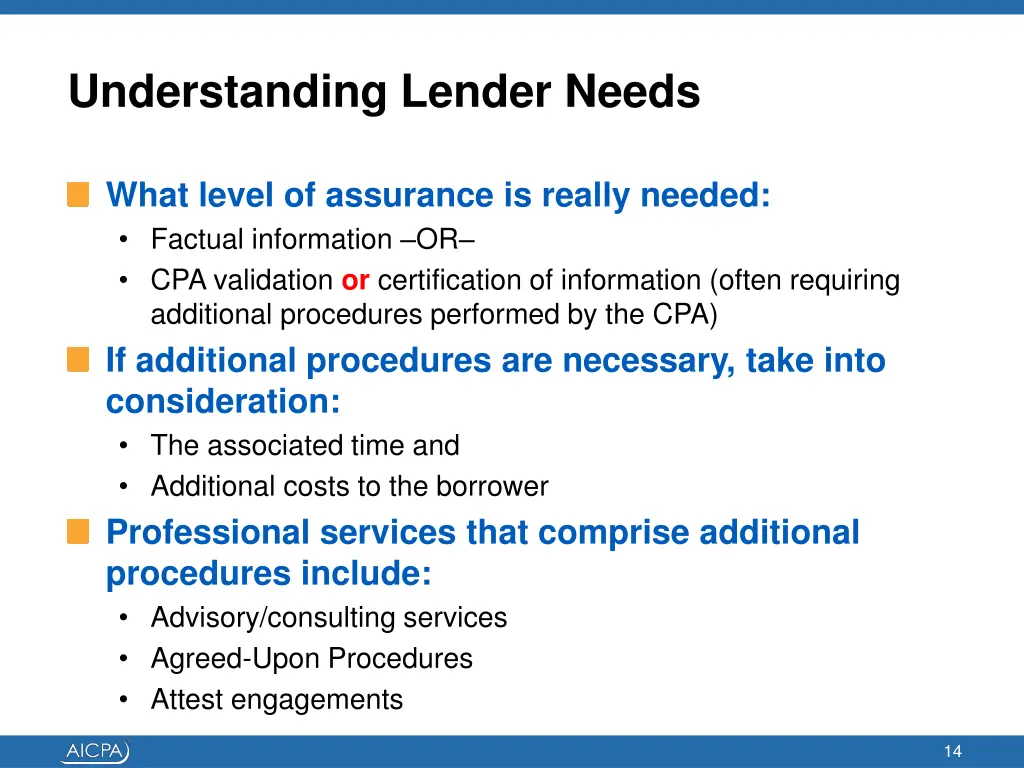 understanding lender needs