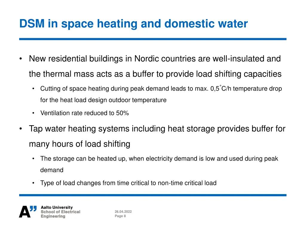 dsm in space heating and domestic water