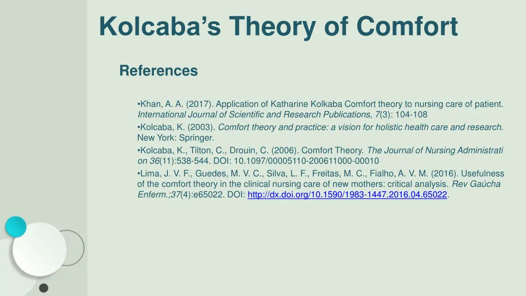 kolcaba s theory of comfort 10