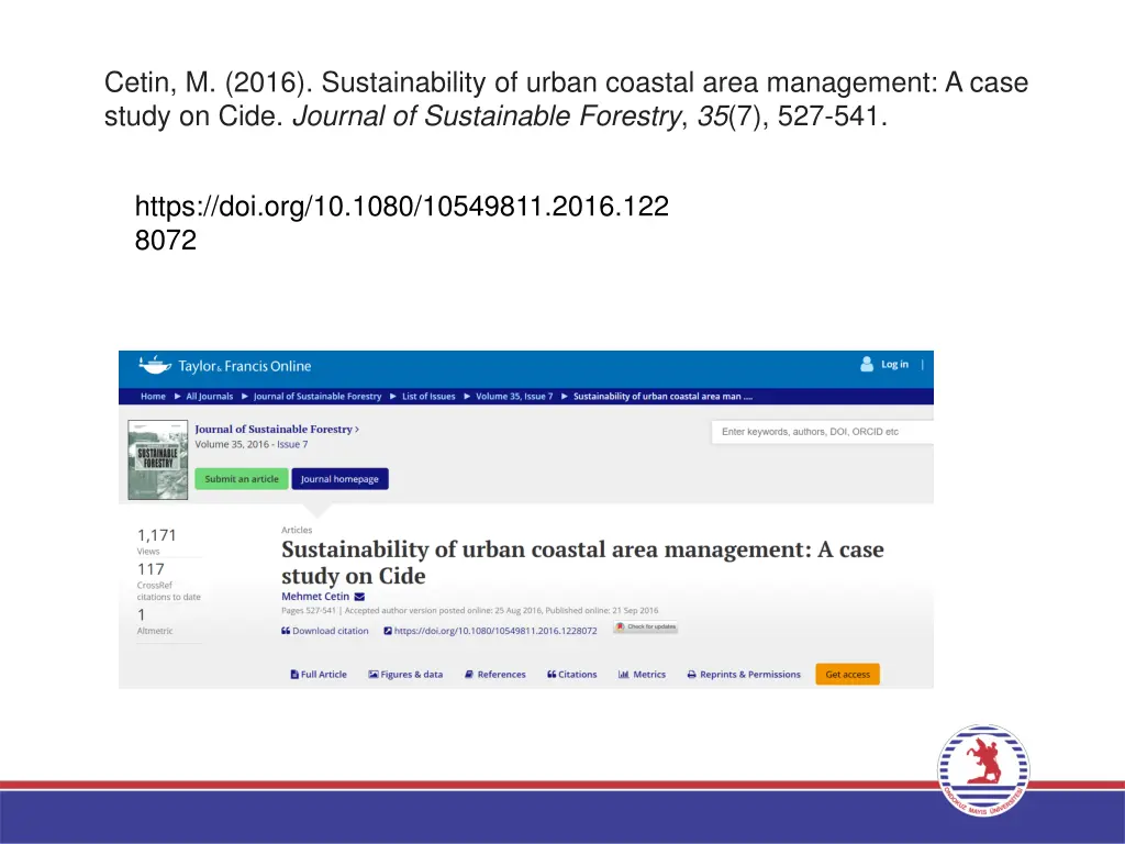 cetin m 2016 sustainability of urban coastal area