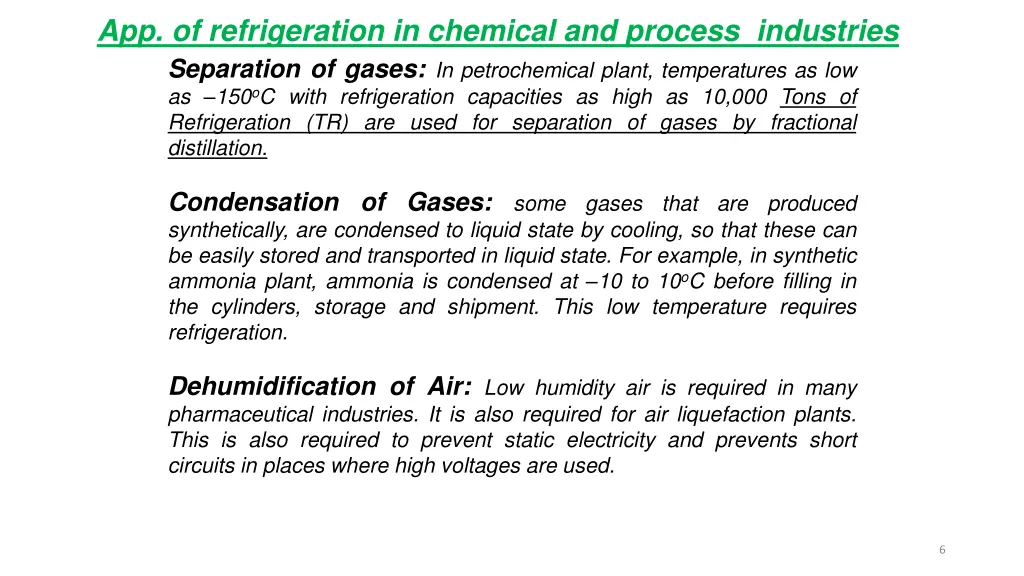 app of refrigeration in chemical and process